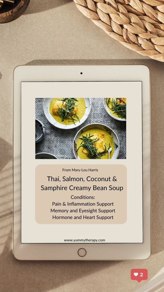 Mitochondrial Energy & Stress 'mopper-upper' Thai Style Salmon and Samphire Coconut Creamed Bean Soup.